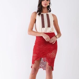 Sugar + Lips Red Lace Skirt tulip-hem Pencil Skirt miniskirt S Cute Sexy